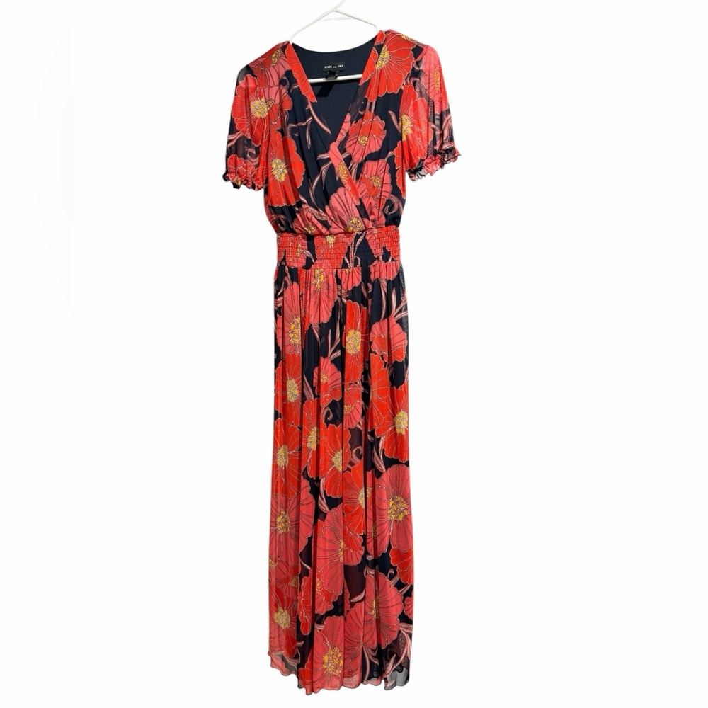 Floral Wrap Maxi Dress with Smocked Waist in Red. Hardly Worn